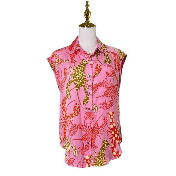 Maison d’ Amelie Paris Anthropologie Lobster Print Button Blouse Women’s Size S - Picture 1 of 10